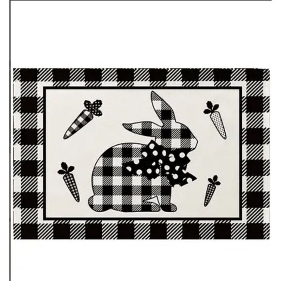 Brand New Black and White Buffalo Plaid Easter Bunny Placemats - Set of 4 - Picture 1 of 1